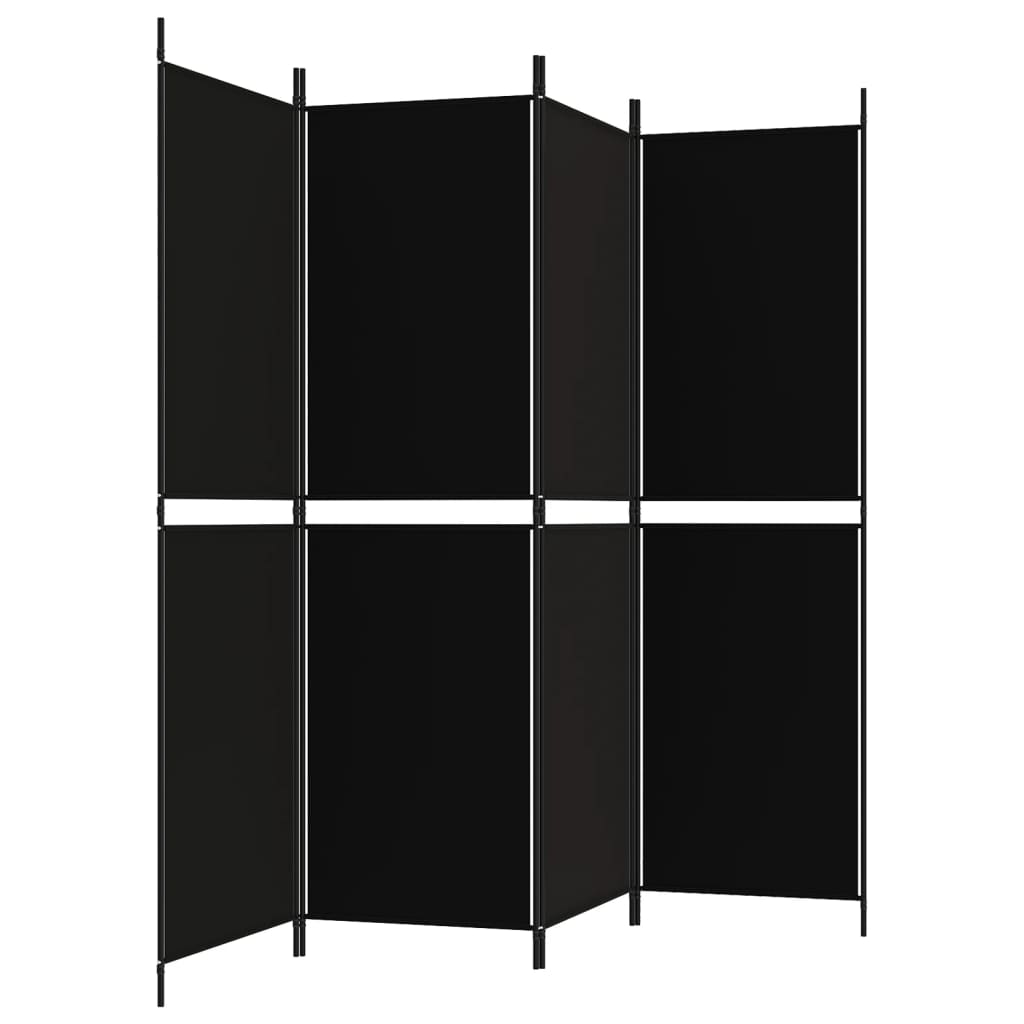 4-Panel Room Divider Black 200x180 cm Fabric