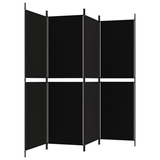 4-Panel Room Divider Black 200x180 cm Fabric