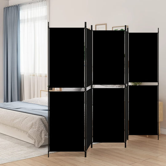 5-Panel Room Divider Black 250x180 cm Fabric