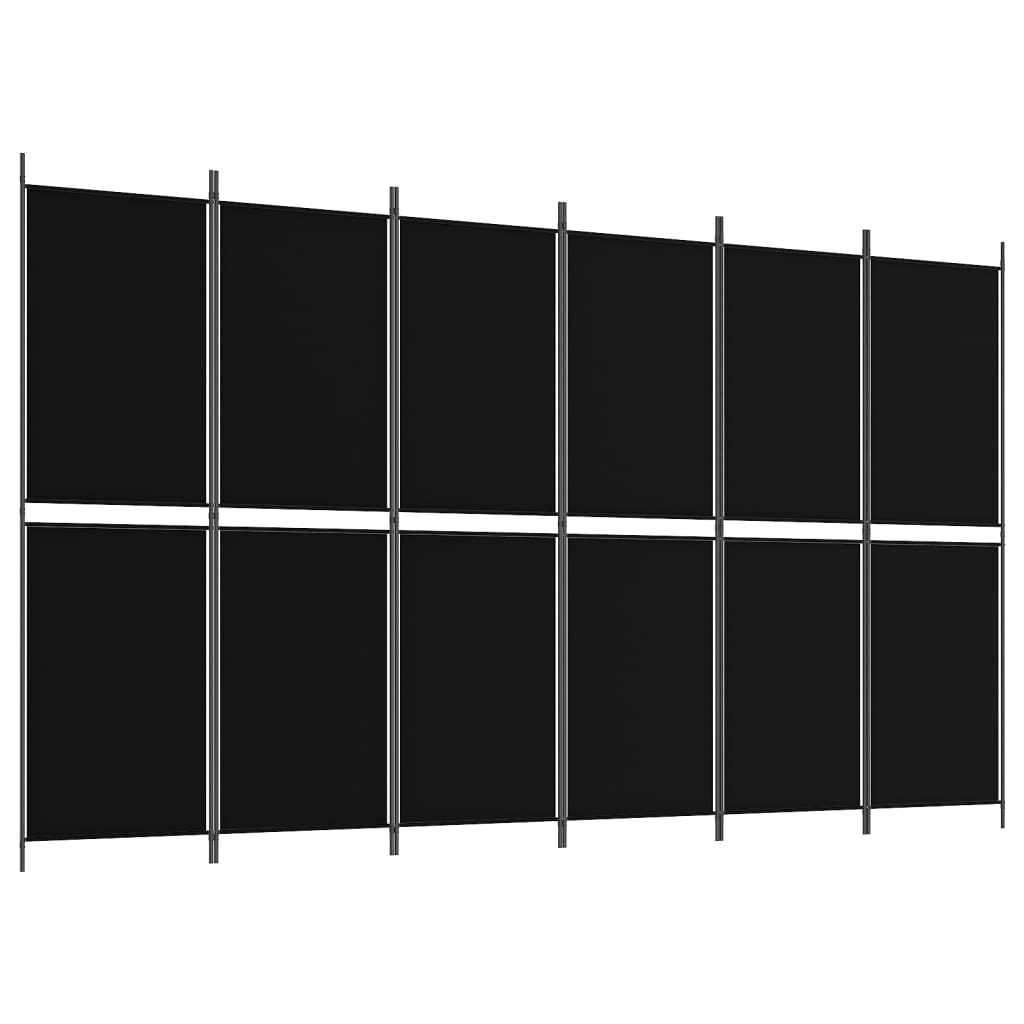 6-Panel Room Divider Black 300x180 cm Fabric