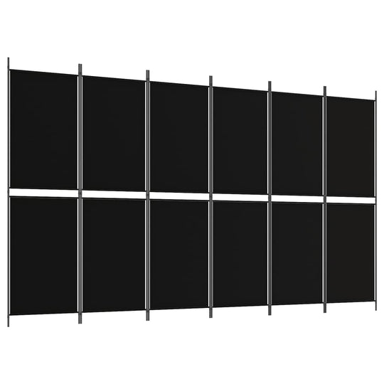 6-Panel Room Divider Black 300x180 cm Fabric