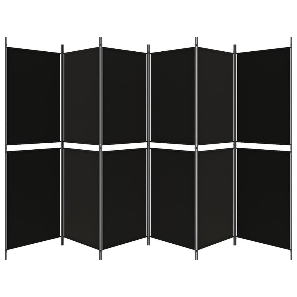 6-Panel Room Divider Black 300x180 cm Fabric