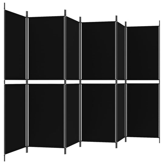 6-Panel Room Divider Black 300x180 cm Fabric