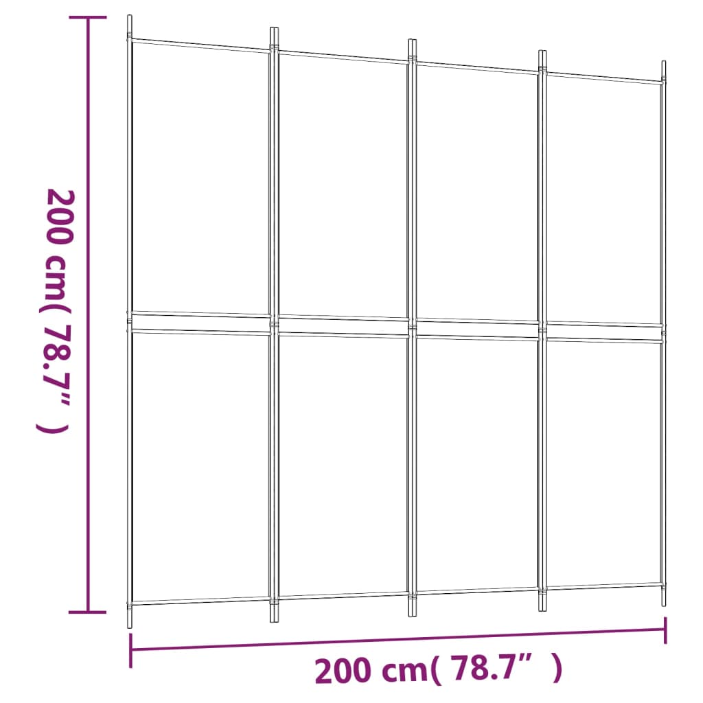 4-Panel Room Divider White 200x200 cm Fabric