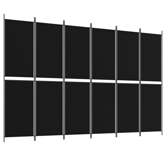 6-Panel Room Divider Black 300x200 cm Fabric