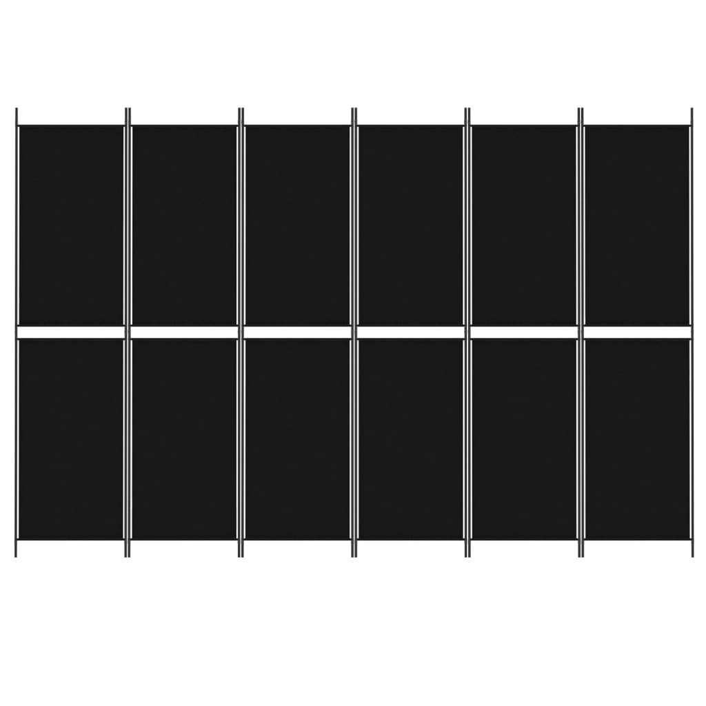 6-Panel Room Divider Black 300x200 cm Fabric