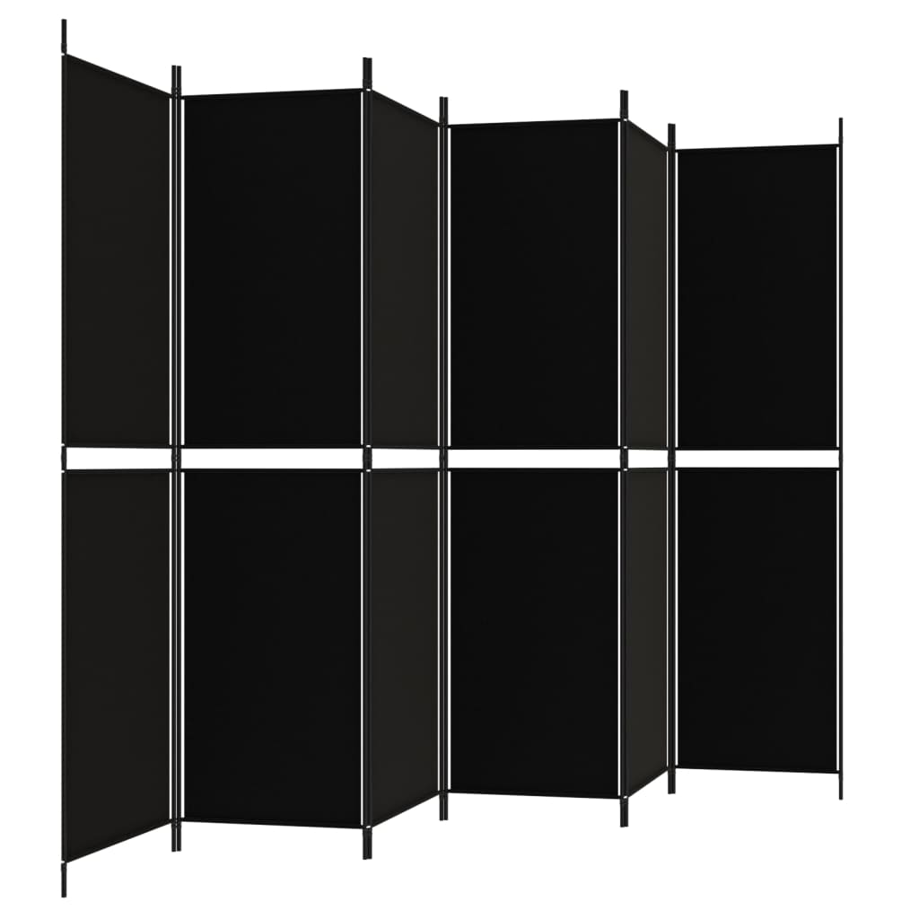 6-Panel Room Divider Black 300x200 cm Fabric