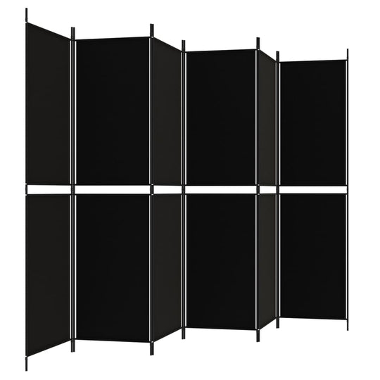 6-Panel Room Divider Black 300x200 cm Fabric