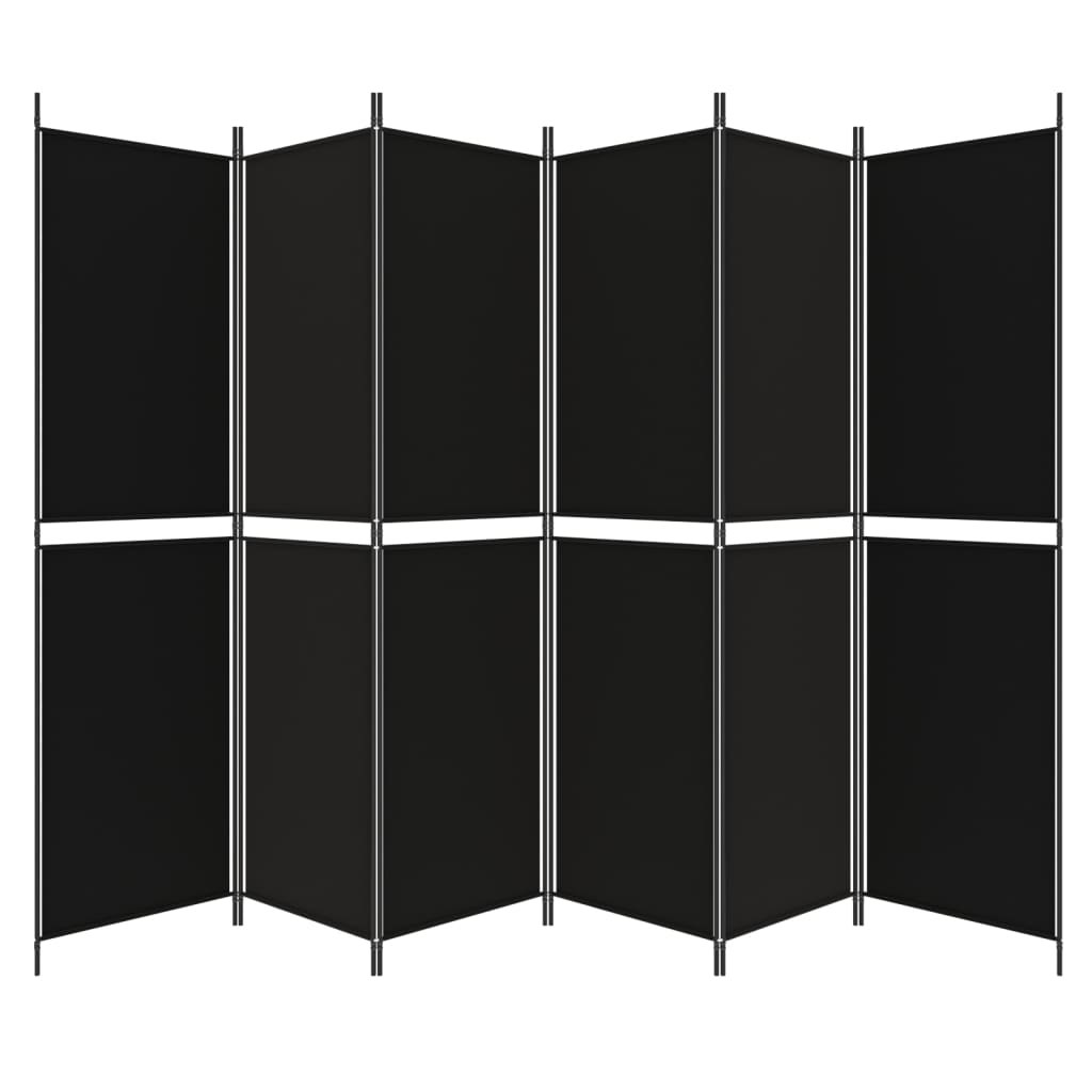 6-Panel Room Divider Black 300x200 cm Fabric