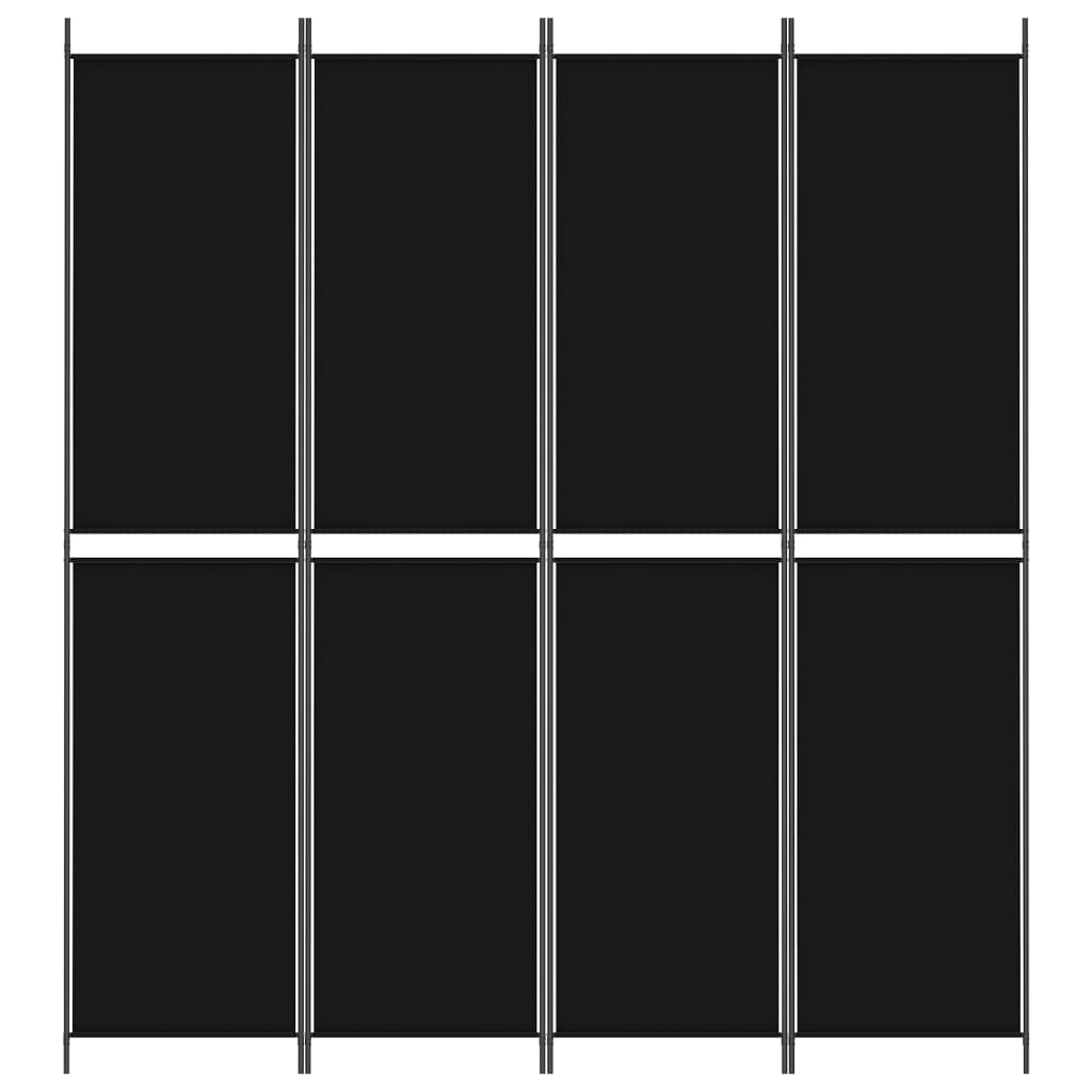 4-Panel Room Divider Black 200x220 cm Fabric