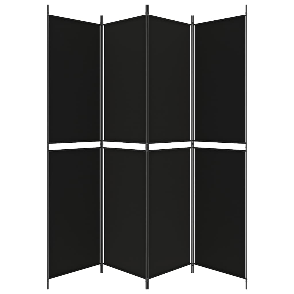 4-Panel Room Divider Black 200x220 cm Fabric