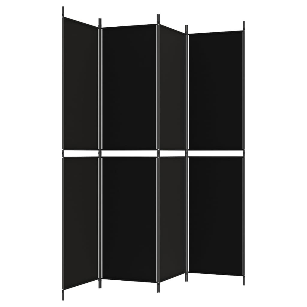 4-Panel Room Divider Black 200x220 cm Fabric