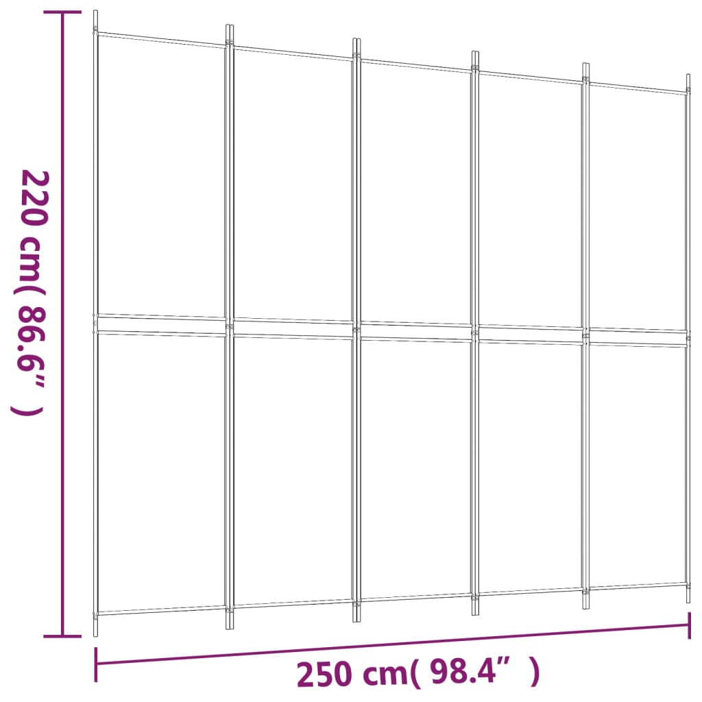 5-Panel Room Divider Anthracite 250x220 cm Fabric