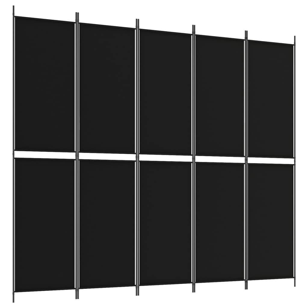 5-Panel Room Divider Black 250x220 cm Fabric