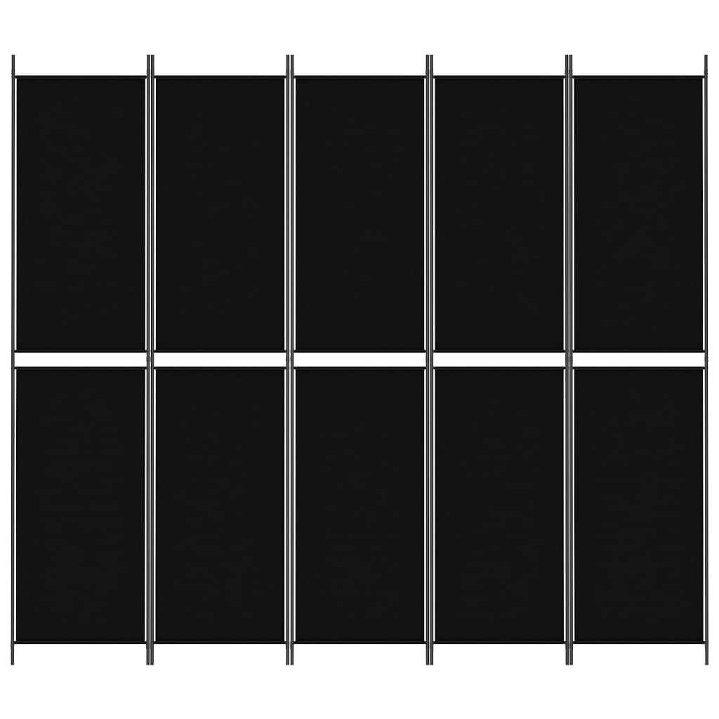 5-Panel Room Divider Black 250x220 cm Fabric