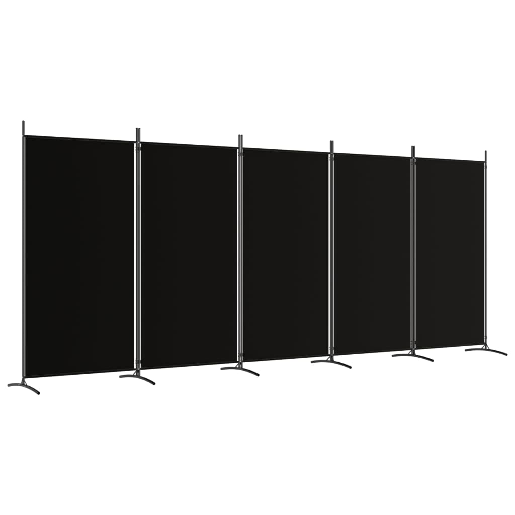 5-Panel Room Divider Black 433x180 cm Fabric