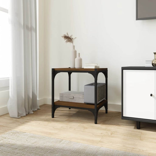 Affordable and stylish brown oak TV cabinet with steel frame in modern room setting, showcasing quality and value.