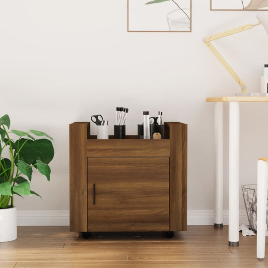 Affordable quality brown oak desk trolley with casters, sized 60x45x60 cm, made of engineered wood for durability and easy cleaning, perfect for organized spaces.