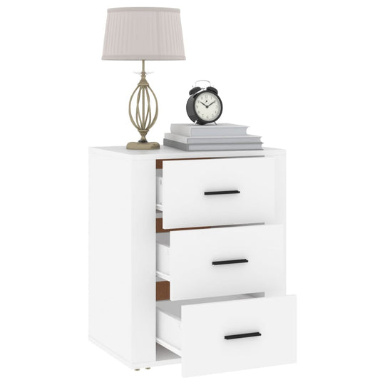 Affordable white bedside cabinet with 3 drawers made of quality engineered wood, providing value and ample storage space.