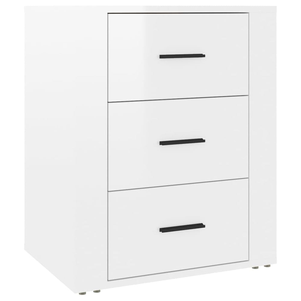 Affordable high gloss white bedside cabinet with 3 drawers, 50x36x60 cm, made of quality engineered wood for durability and value.