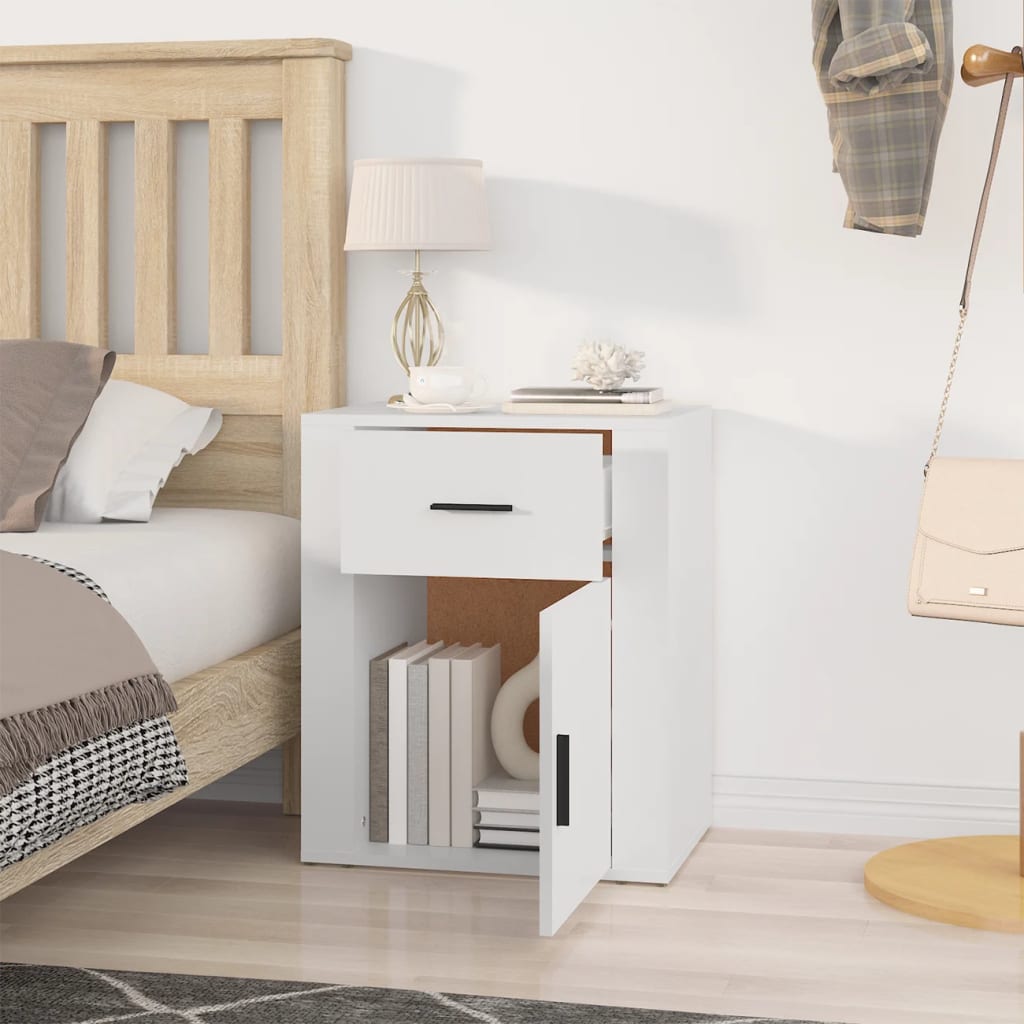 Bedside Cabinet White 50x36x60 cm Engineered Wood