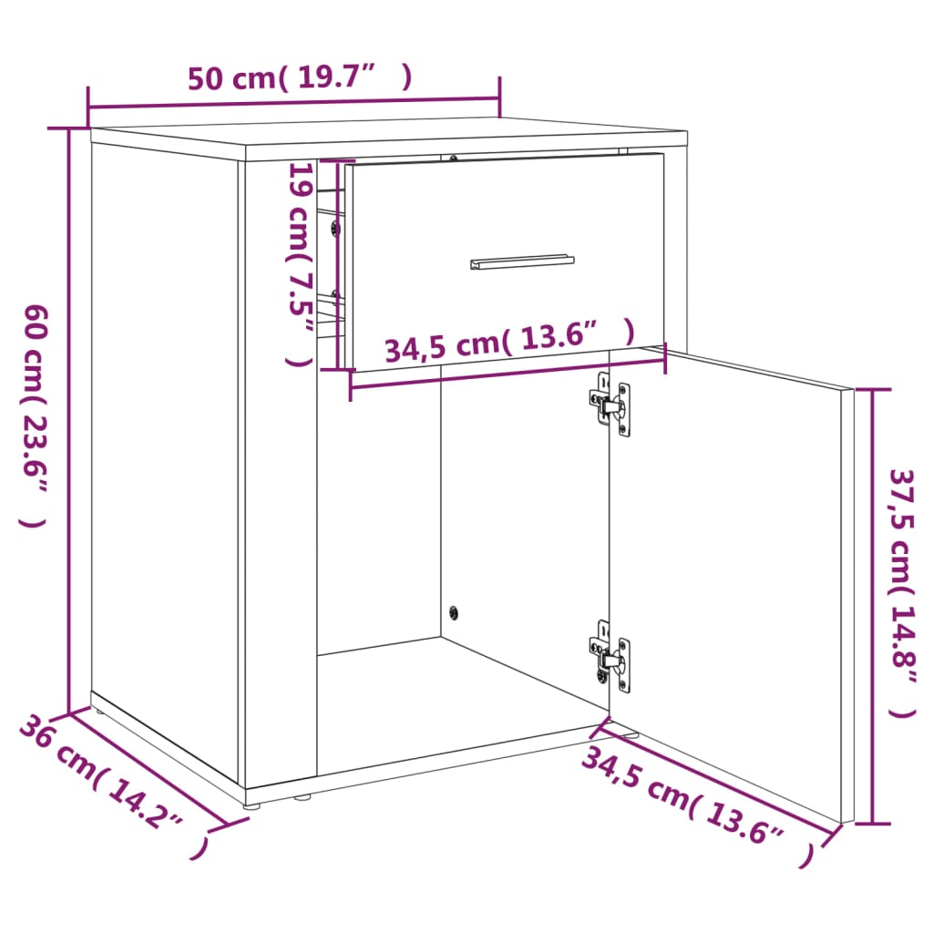 Bedside Cabinet White 50x36x60 cm Engineered Wood