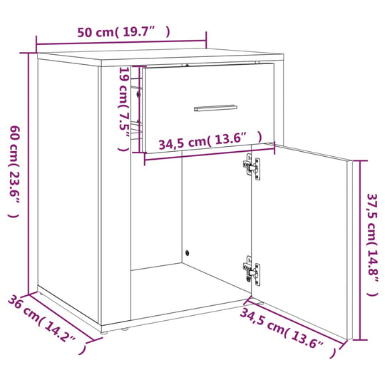 Bedside Cabinet Black 50x36x60 cm Engineered Wood