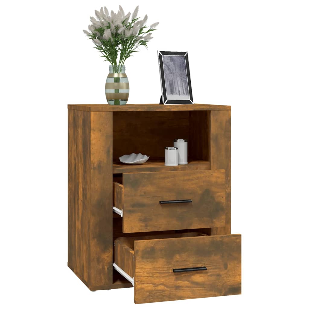 Affordable quality bedside cabinet in smoked oak with 2 drawers and 1 compartment, showcasing modern design and value for money.