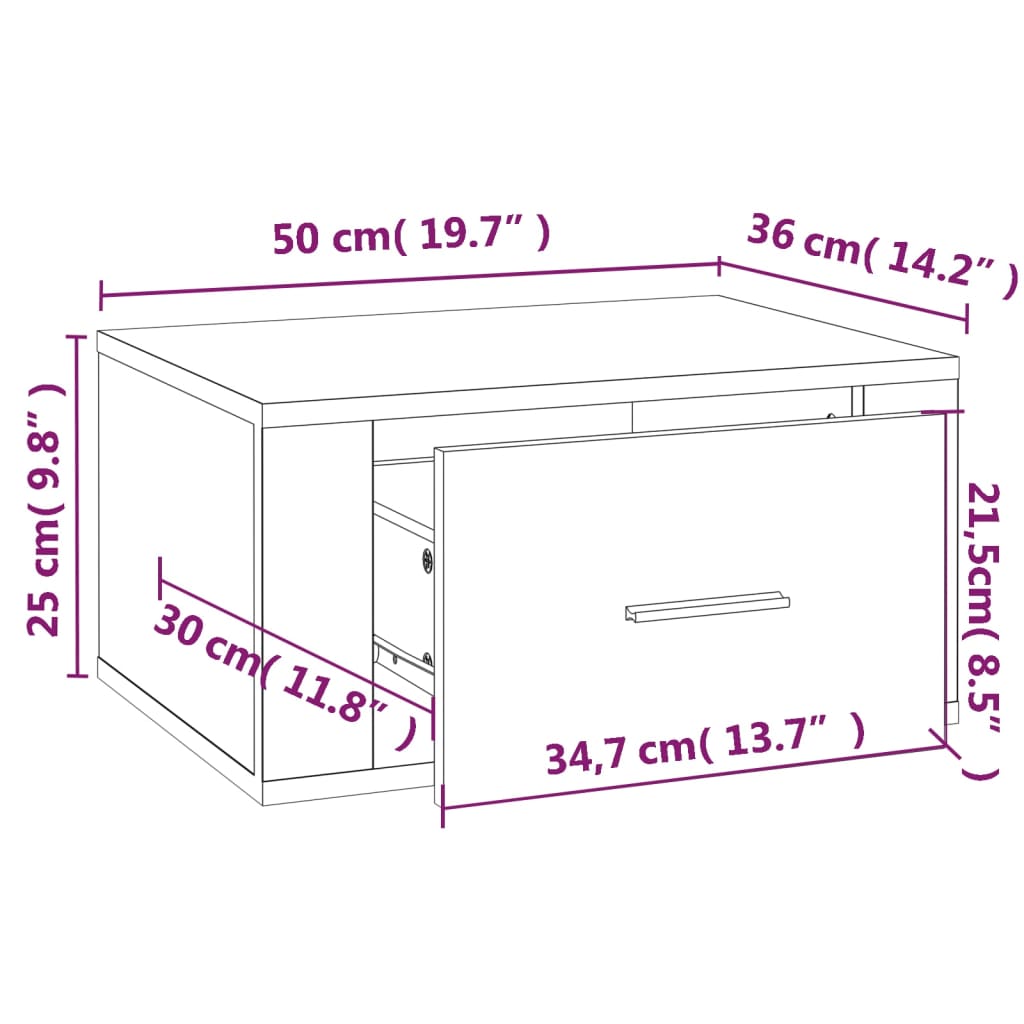 Wall-mounted Bedside Cabinets 2 pcs Concrete Grey 50x36x25 cm