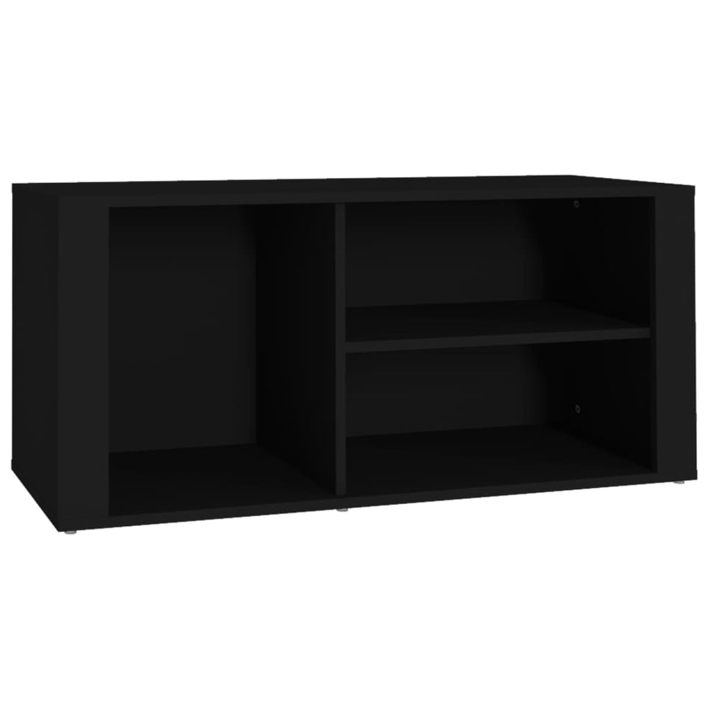 Black engineered wood shoe cabinet with compartments, 100x35x45 cm, offering quality and affordable storage for shoes.