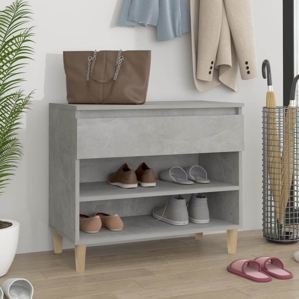 Concrete grey shoe cabinet with compartments showcasing shoes, perfect for budget-friendly and quality storage solutions.