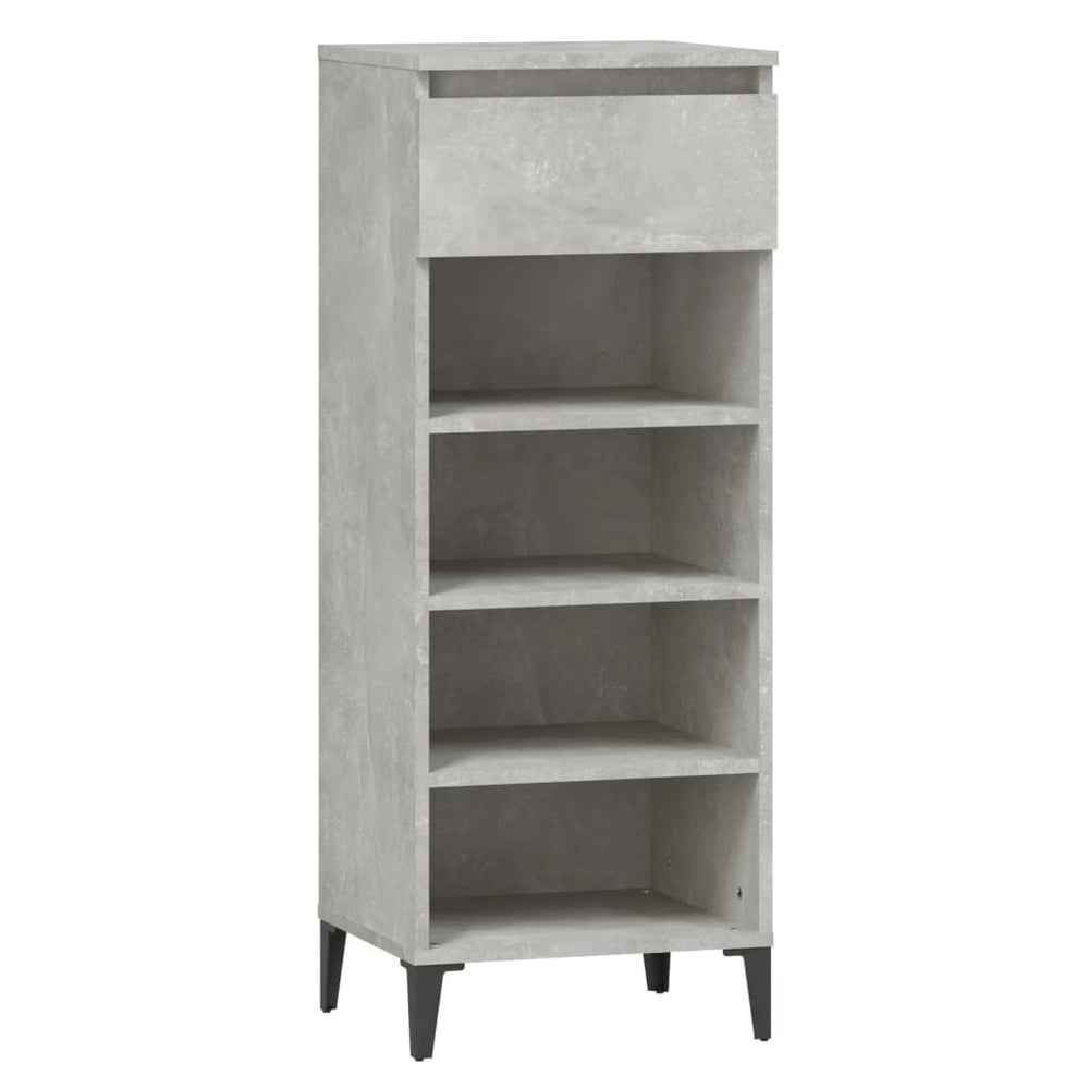 Affordable concrete grey shoe rack with metal feet, 40x36x105 cm, engineered wood for quality and budget-friendly storage.