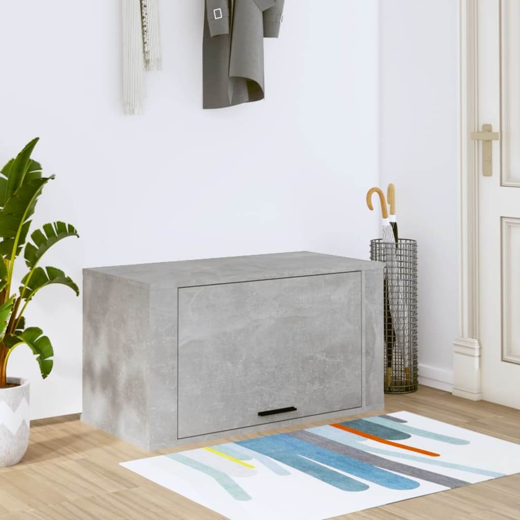 Wall-mounted concrete grey shoe cabinet made from quality engineered wood, offering affordable and budget-friendly storage.