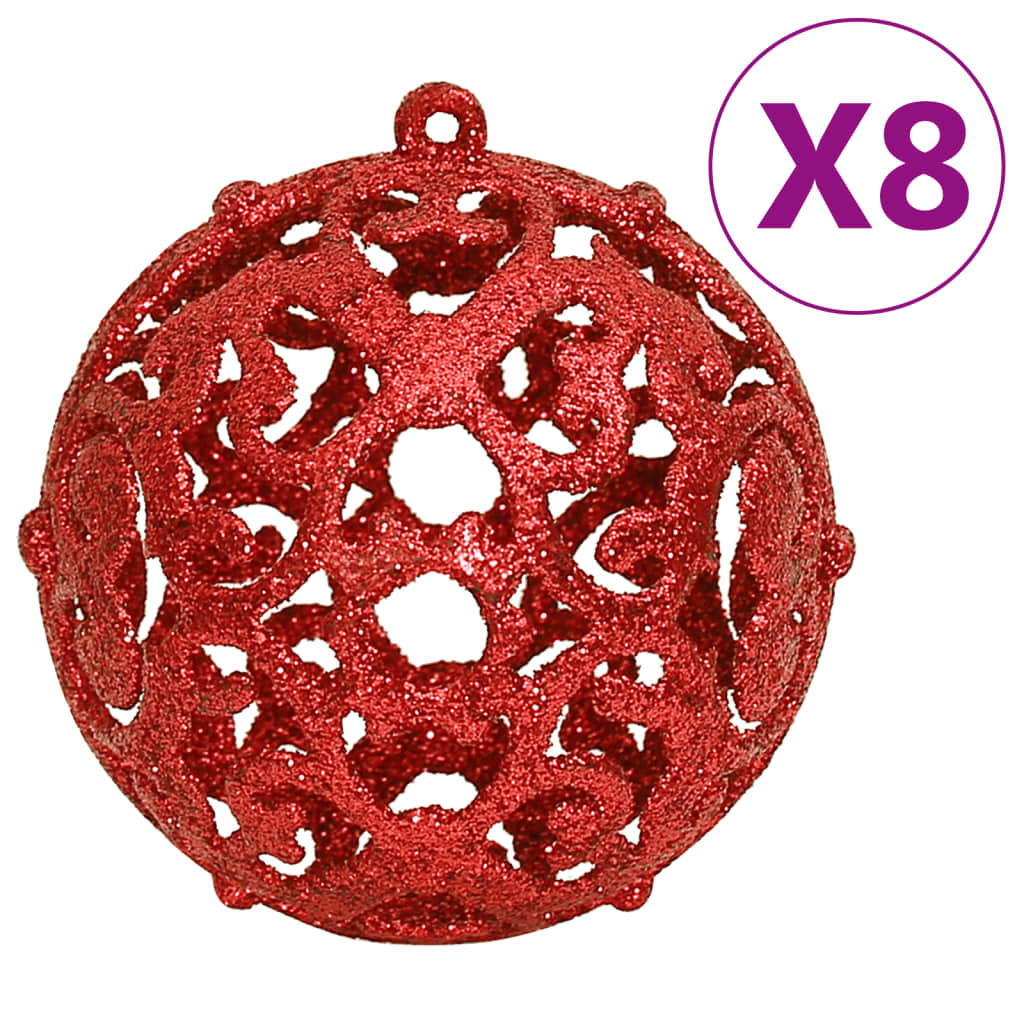 Red polystyrene Christmas bauble with intricate design from the 111 Piece Christmas Bauble Set, shatterproof and affordable quality.