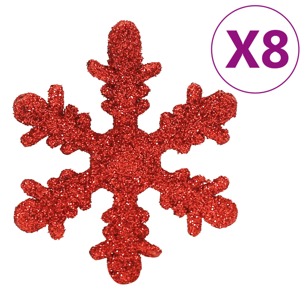 Red glittery snowflake Christmas tree decoration, set of 8, made from polystyrene for an affordable and quality festive home decor.