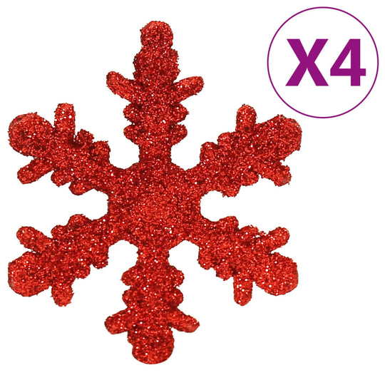 Red glitter snowflake Christmas decoration set of 4 for festive tree or home decor