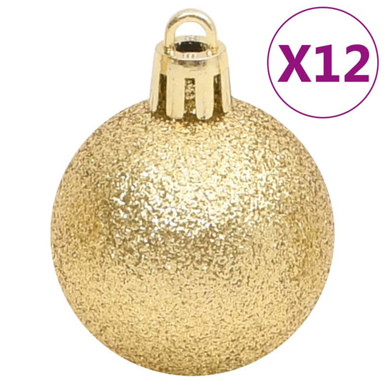 Gold polystyrene Christmas baubles set of 12, shatterproof and affordable quality for festive decorating.