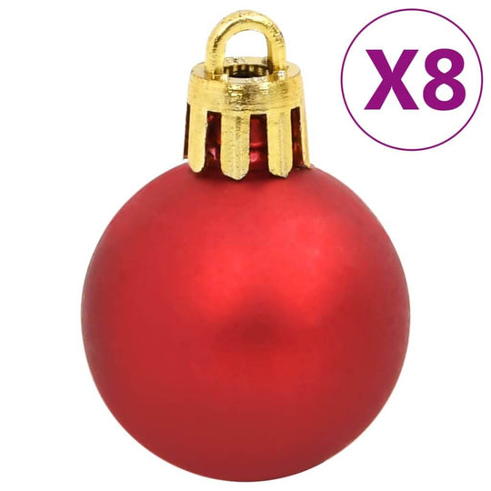 Red Christmas bauble with gold cap, shatterproof polystyrene, part of a set of 8, affordable quality holiday decoration.