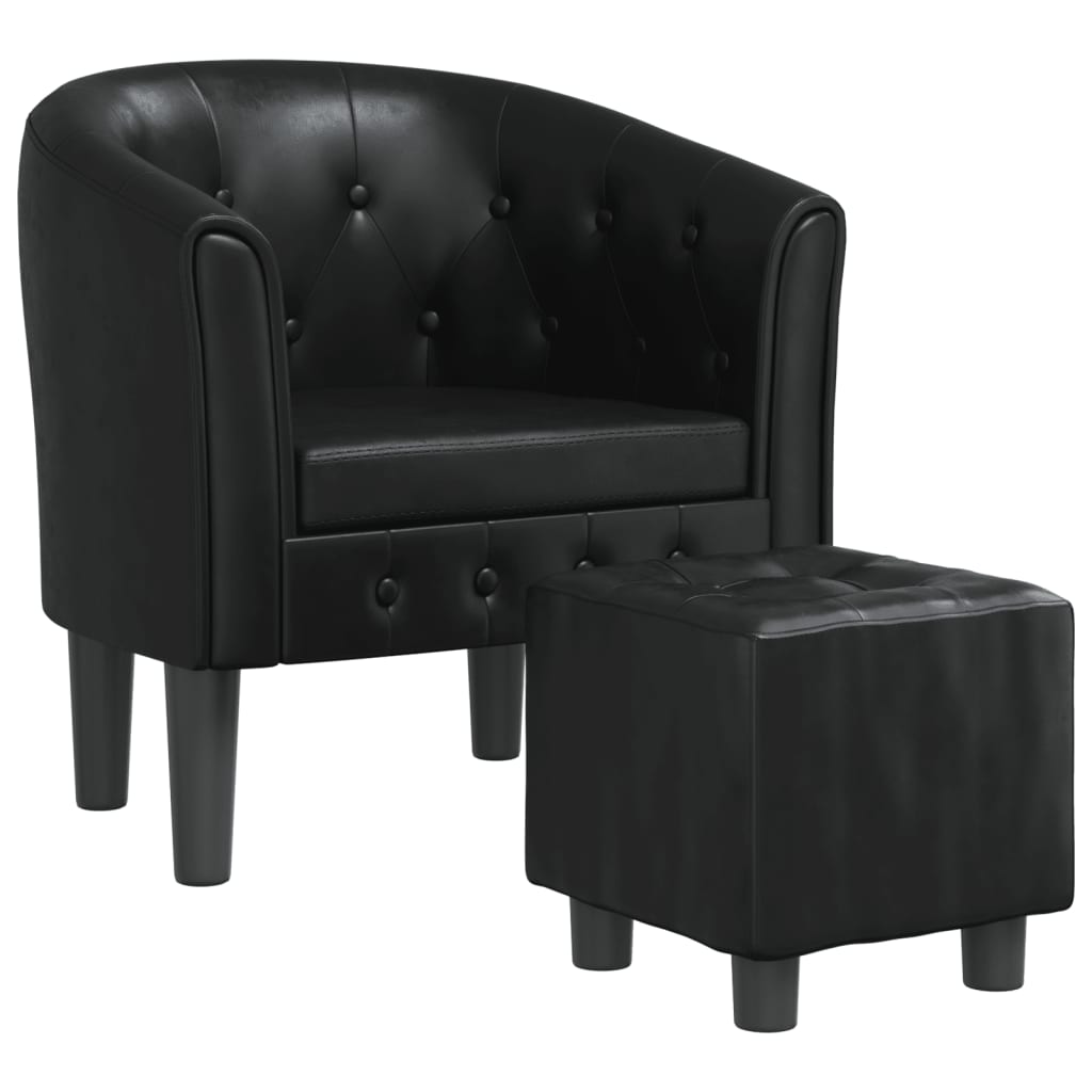 Tub Chair with Footstool Black Faux Leather