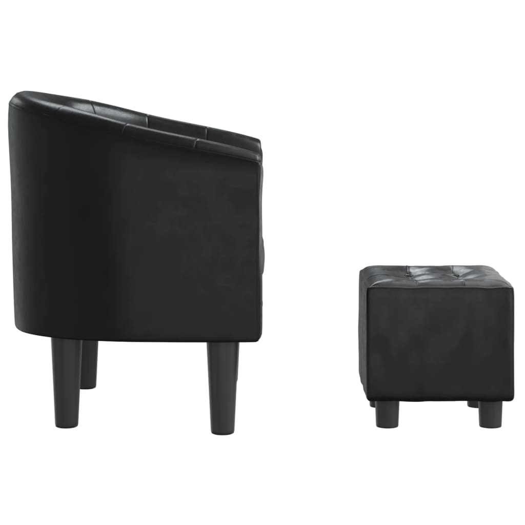 Tub Chair with Footstool Black Faux Leather