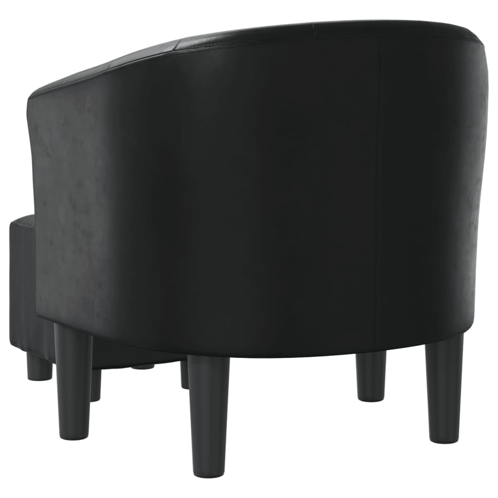 Tub Chair with Footstool Black Faux Leather