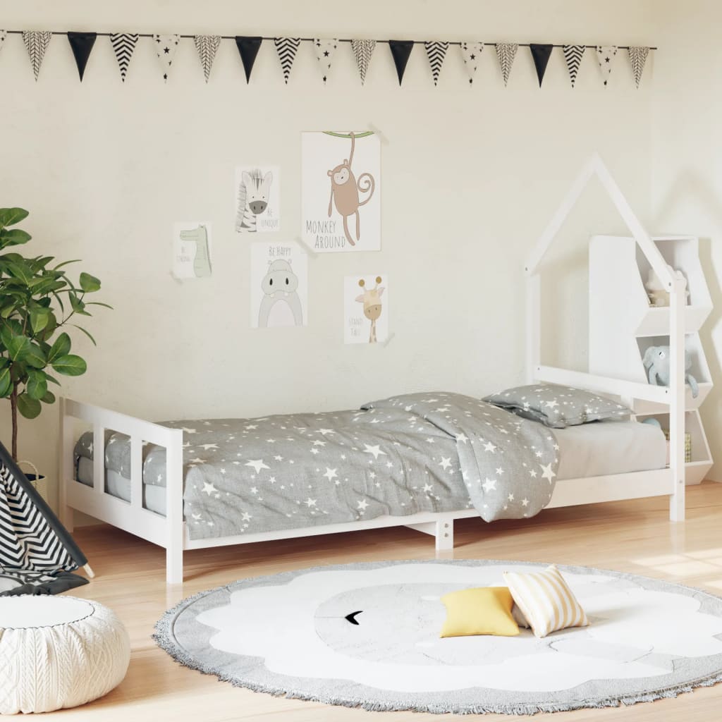 Kids Bed Frame White 92x187 cm Single Solid Wood Pine