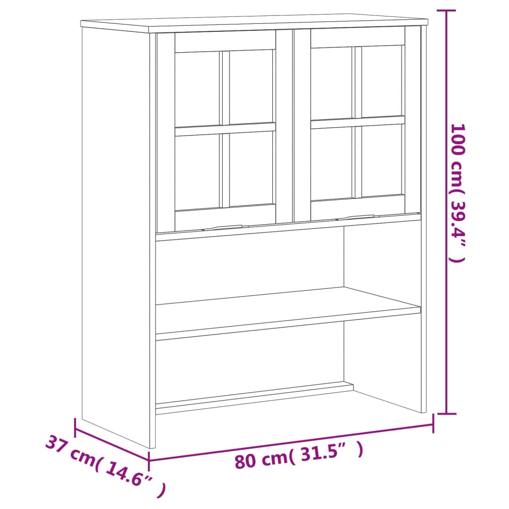 Highboard With Glass Doors Flam 80X40X180 Cm Solid Wood Pine