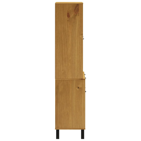 Highboard With Glass Doors Flam 80X40X180 Cm Solid Wood Pine