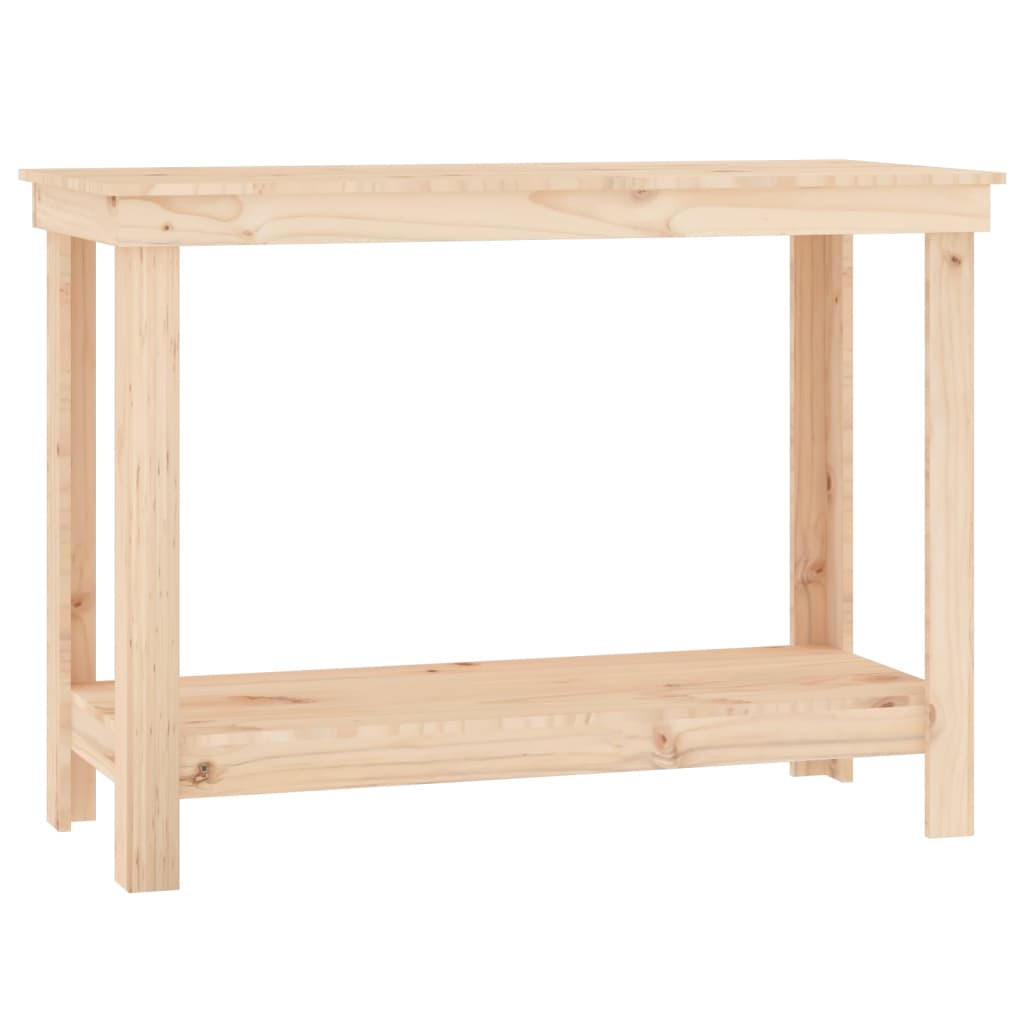 Affordable quality work bench made of solid pine wood with ample storage space, ideal for organizing tools in the garage.