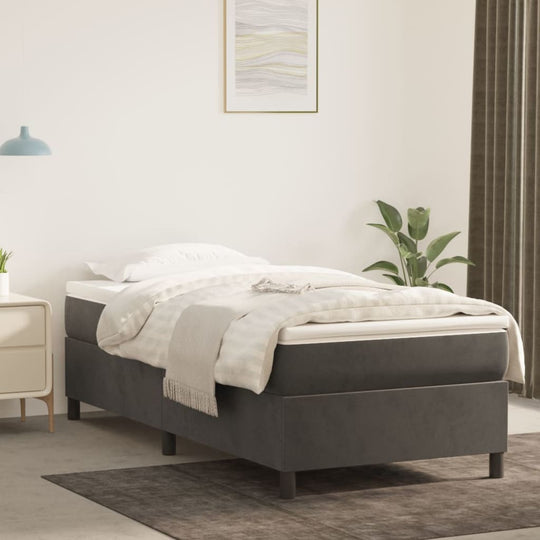 Box Spring Bed with Mattress Dark Grey 106x203 cm King Single Size Velvet