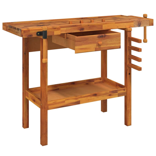 Workbench with Drawer and Vices 124x52x83 cm Solid Wood Acacia