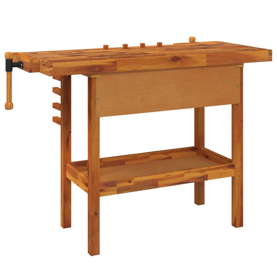 Workbench with Drawer and Vices 124x52x83 cm Solid Wood Acacia