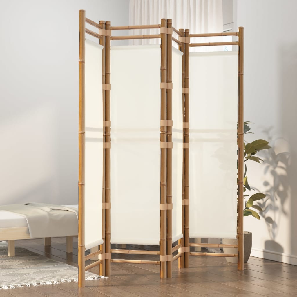 Folding 4-Panel Room Divider 160 cm Bamboo and Canvas