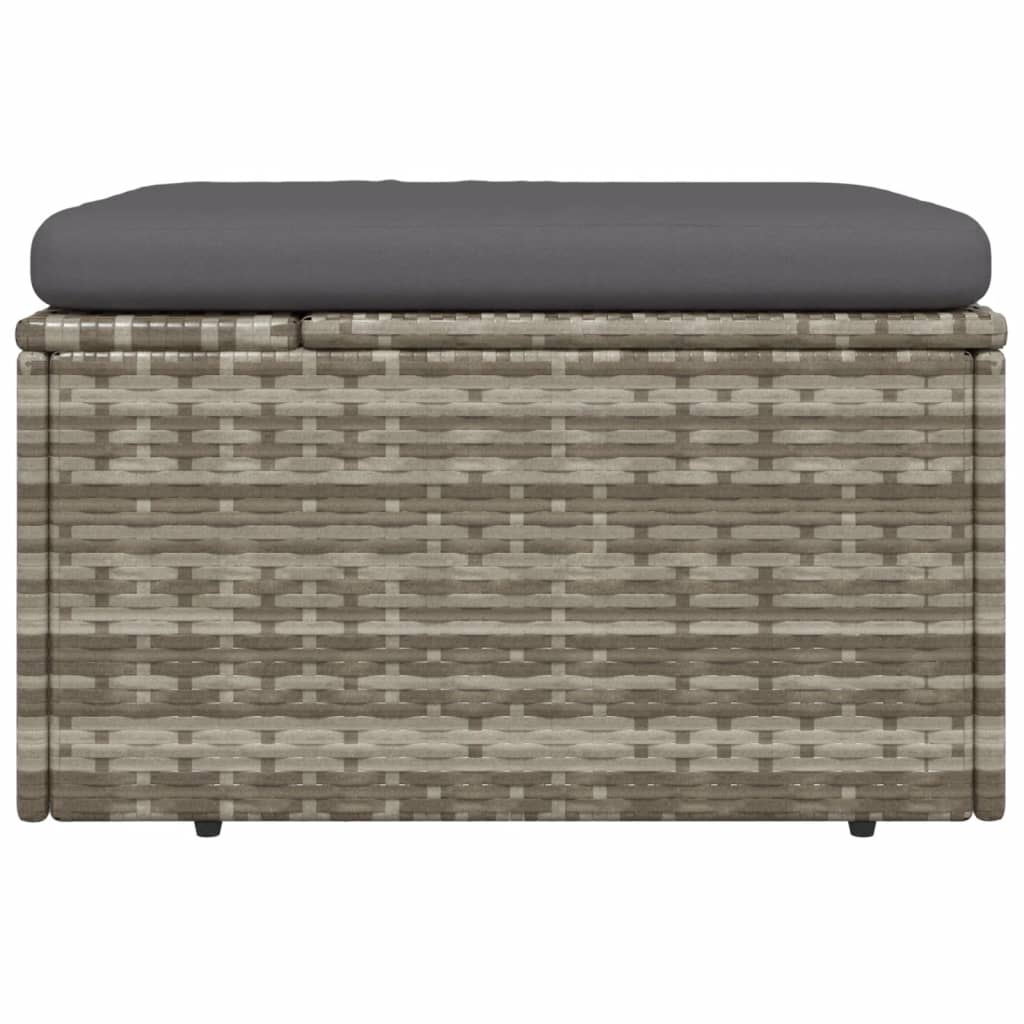 Garden Footrest with Cushion Grey 55x55x30 cm Poly Rattan